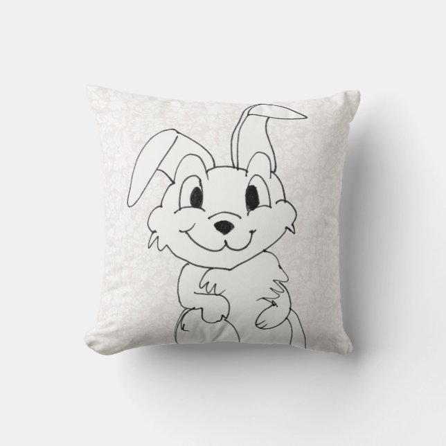 Rabbit On White Damask Throw Pillow (Front)
