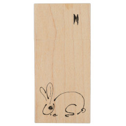 Rabbit original ink Drawing Chinese Year Birthday Wood Flash Drive