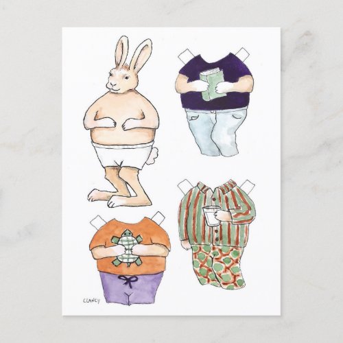 Rabbit Paper Doll Postcard