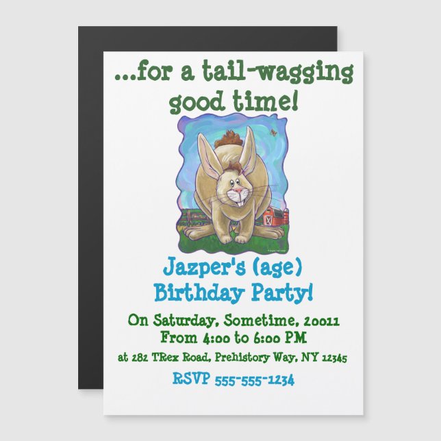Rabbit Party Center Magnetic Invitation (Front/Back)