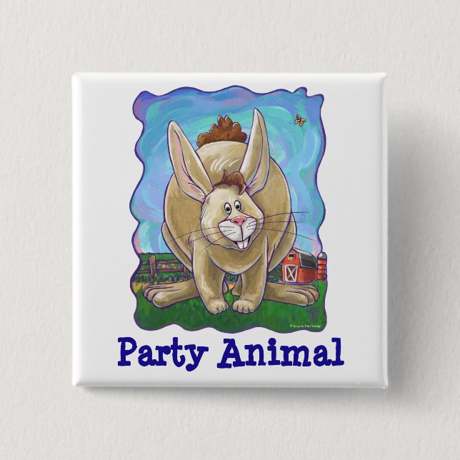 Rabbit Party Center Pinback Button (Front)