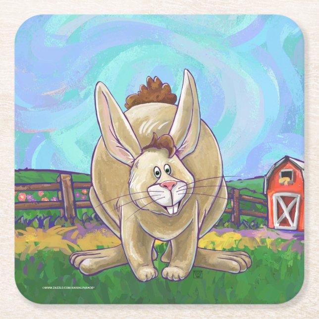 Rabbit Party Center Square Paper Coaster (Front)