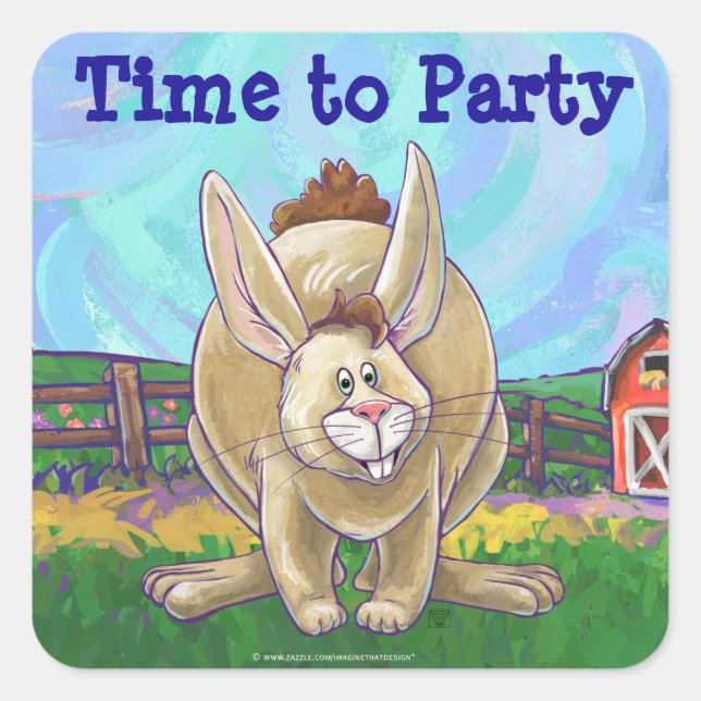 Rabbit Party Center Square Sticker (Front)