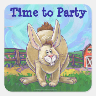 Rabbit Party Center Square Sticker
