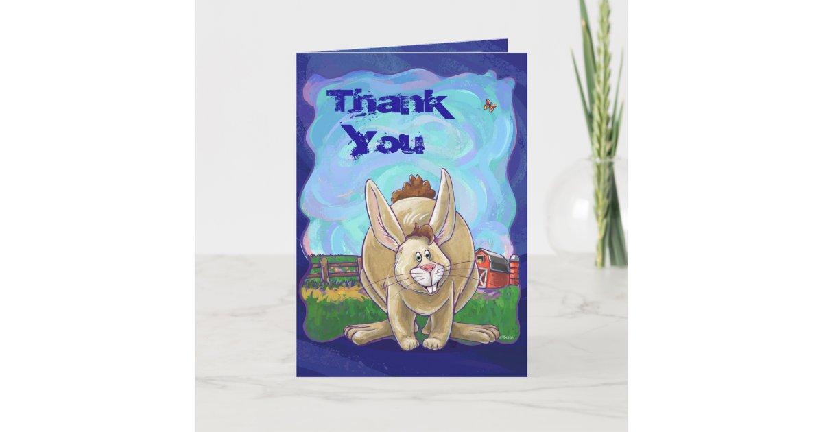 Rabbit Party Center Thank You Card | Zazzle