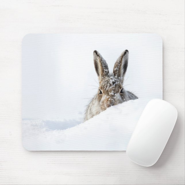 Rabbit Peeking Over a Snowdrift Mouse Pad (With Mouse)