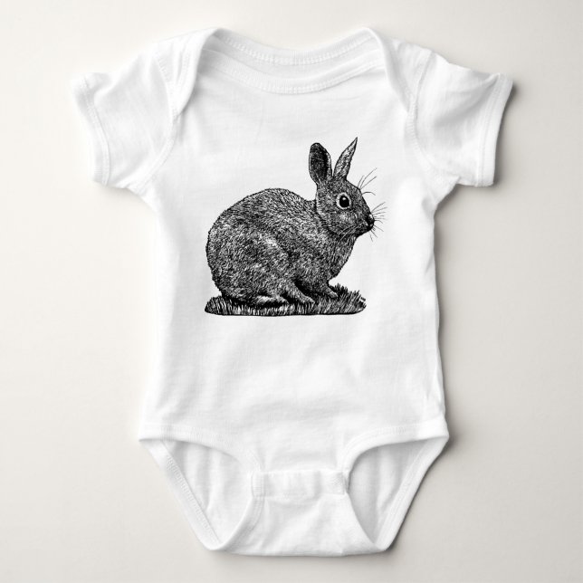 Rabbit - Pen and Ink Style Drawing Baby Bodysuit (Front)