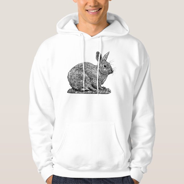 Rabbit - Pen and Ink Style Drawing Hoodie (Front)