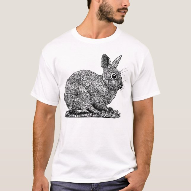 Rabbit - Pen and Ink Style Drawing T-Shirt (Front)