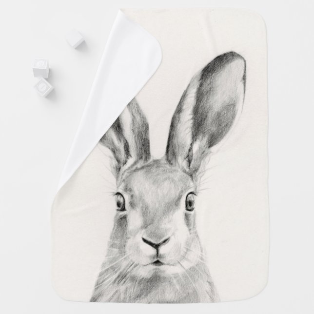 Rabbit Pencil Drawing Baby Blanket (In Situ)