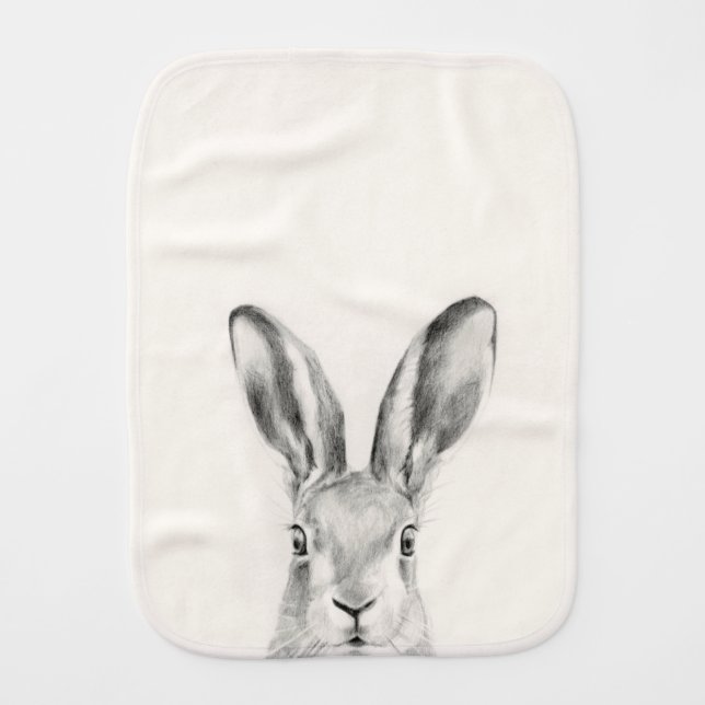 Rabbit Pencil Drawing Baby Burp Cloth (Front)
