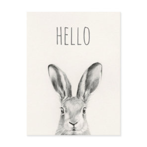 Rabbit Pencil Drawing - Hello Postcard