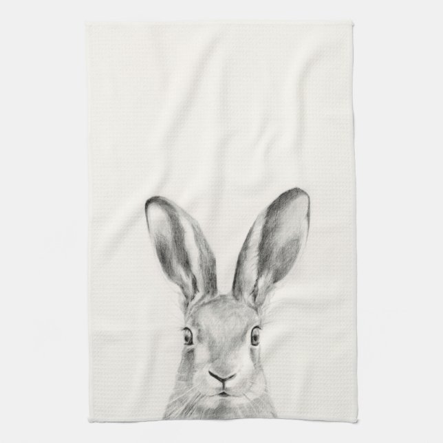 Rabbit Pencil Drawing Kitchen Towel (Vertical)
