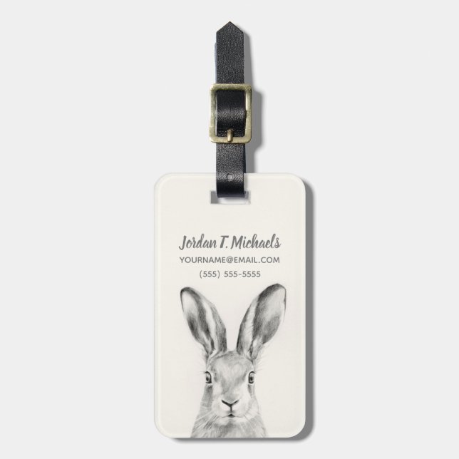 Rabbit Pencil Drawing Luggage Tag (Front Vertical)