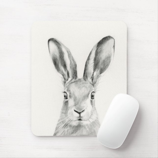 Rabbit Pencil Drawing Mouse Pad (With Mouse)