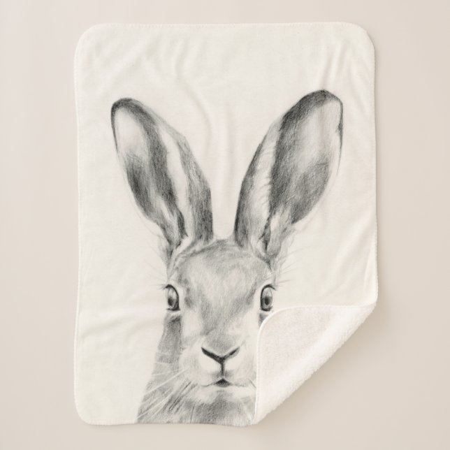 Rabbit Pencil Drawing Sherpa Blanket (Front)