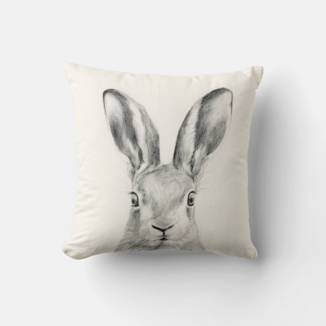 Rabbit Pencil Drawing Throw Pillow (Front)