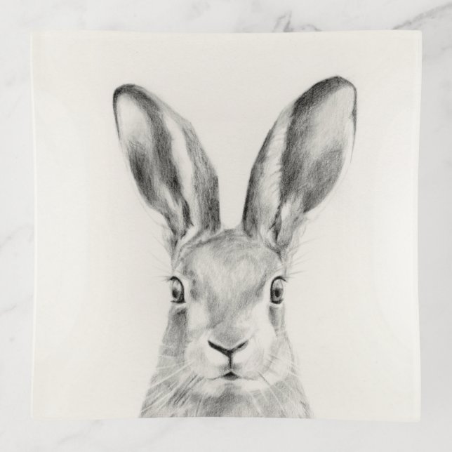 Rabbit Pencil Drawing Trinket Tray (Front)