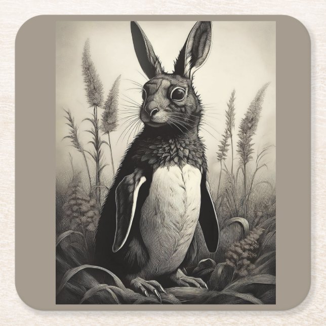 Rabbit Penguin Mythical Creature Square Paper Coaster (Front)