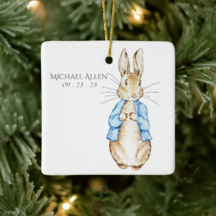 Rabbit Personalized Blue Baby Ceramic Ornament
