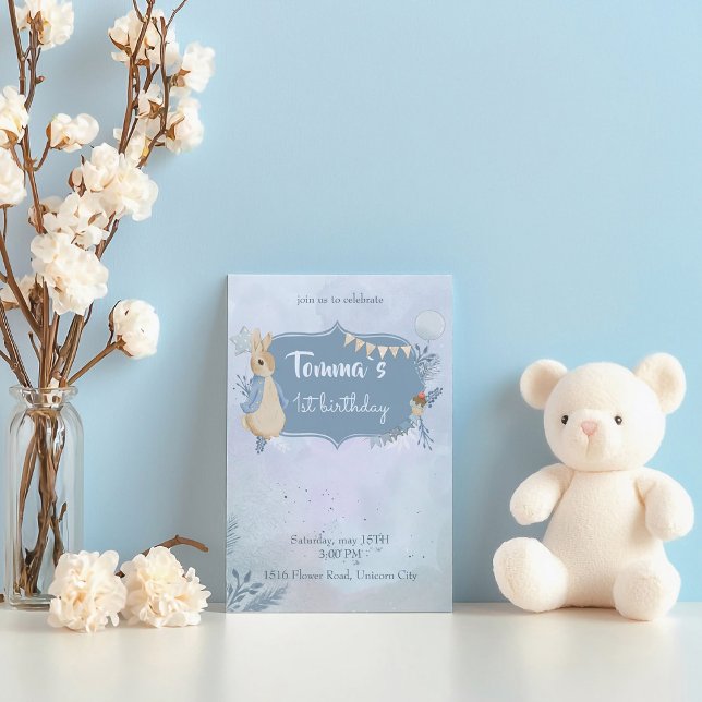 Rabbit Peter 1st Birthday Invitation (Creator Uploaded)