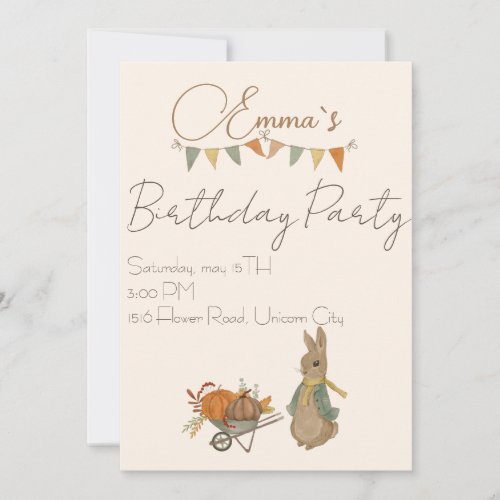 Rabbit Peter autumn Birthday Party Invitation