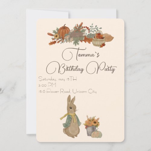 Rabbit Peter autumn Birthday Party Invitation