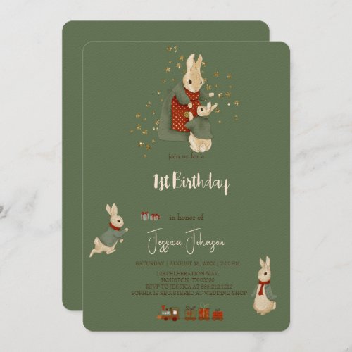 Rabbit Peter christmas 1st Birthday Invitation