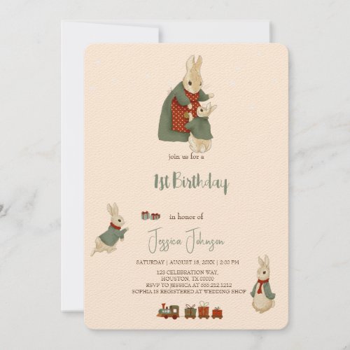 Rabbit Peter christmas 1st Birthday Invitation