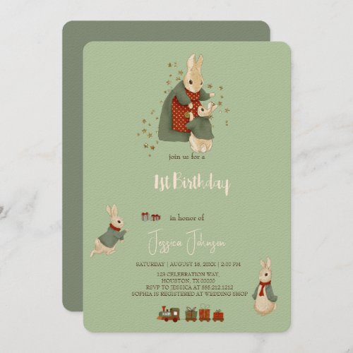 Rabbit Peter christmas 1st Birthday Invitation