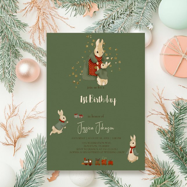 Rabbit Peter christmas 1st Birthday Invitation (Creator Uploaded)