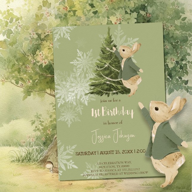 Rabbit Peter christmas 1st Birthday Invitation (Creator Uploaded)