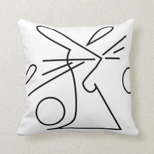 Rabbit pillow, easter bunny, black and white throw pillow