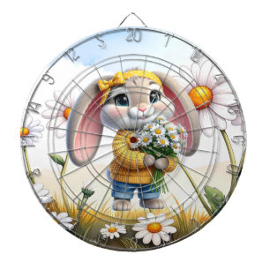 Rabbit pink ears white daisies dart board