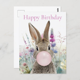 Rabbit pink gum Happy birthday Postcard