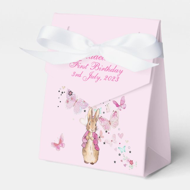 Rabbit Pink Jacket First Birthday Favor Boxes (Front Side)