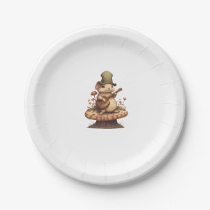 Rabbit Playing Banjo On Mushroom Bunny Cottagecore Paper Plates