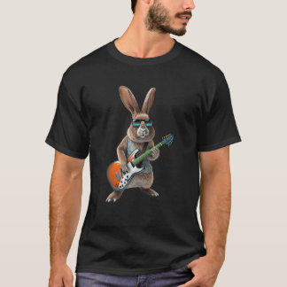 Rabbit Playing Electric Guitar - Animal Rabbit Lov T-Shirt