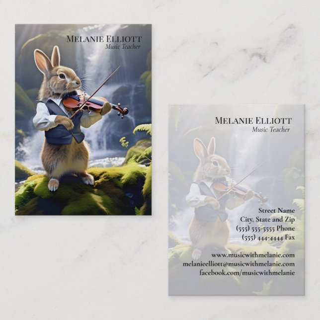 Rabbit Playing Violin - Cute Music Teacher Card (Front/Back)