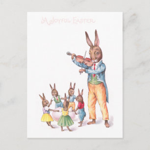 Rabbit Playing Violin Vintage Easter Card