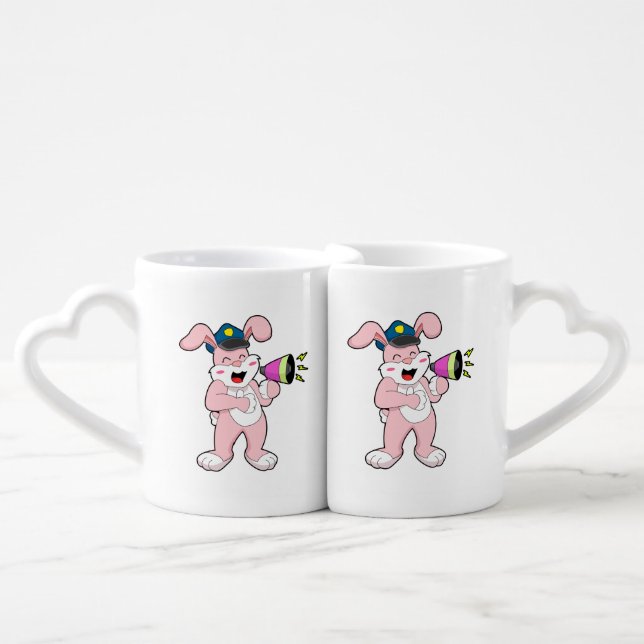 Rabbit Police officer Microphone Coffee Mug Set (Front Nesting)