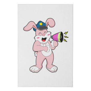Rabbit Police officer Microphone Faux Canvas Print