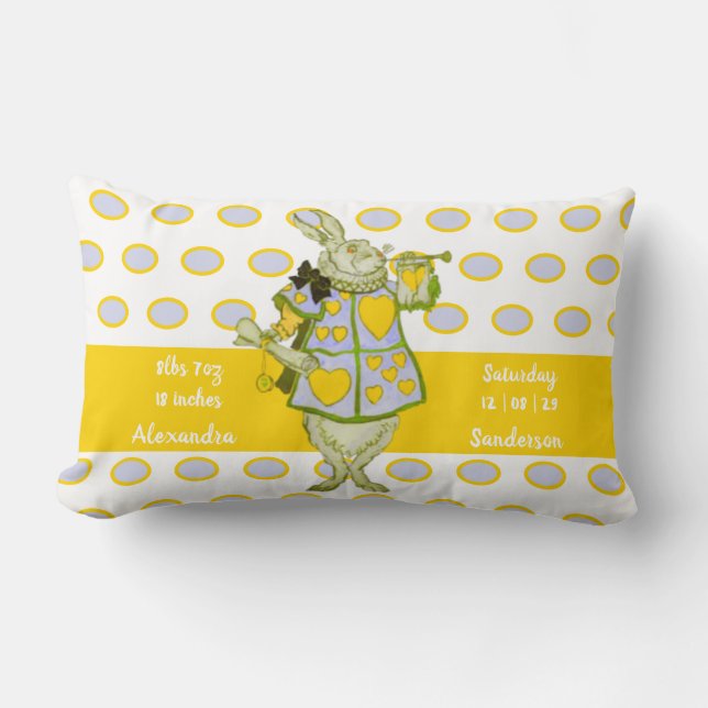  Rabbit Polka Dot Gray Teal Blue Baby Stats  Lumbar Pillow (Front)