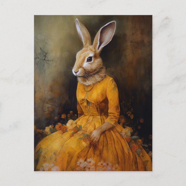 Rabbit Portrait in a Yellow Dress Postcard (Front)