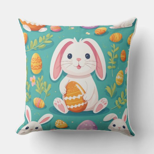 Rabbit printed playful Throw Pillow