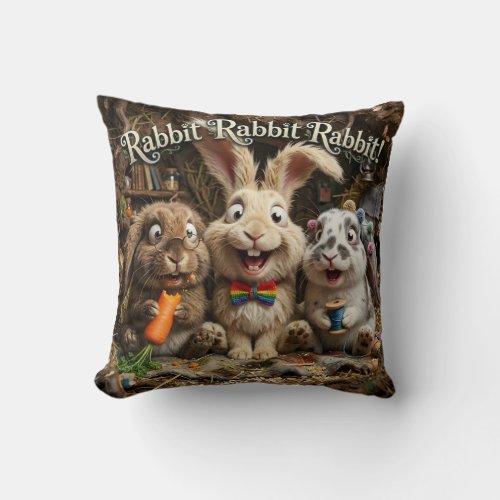 Rabbit Rabbit Rabbit Throw Pillow