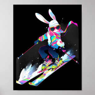 Rabbit rabbit skiing skier ski winter snow  poster