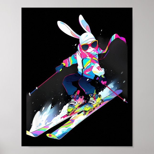 Rabbit rabbit skiing skier ski winter snow  poster (Front)
