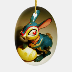 rabbit rabbits toy and easter yellow egg ceramic ornament