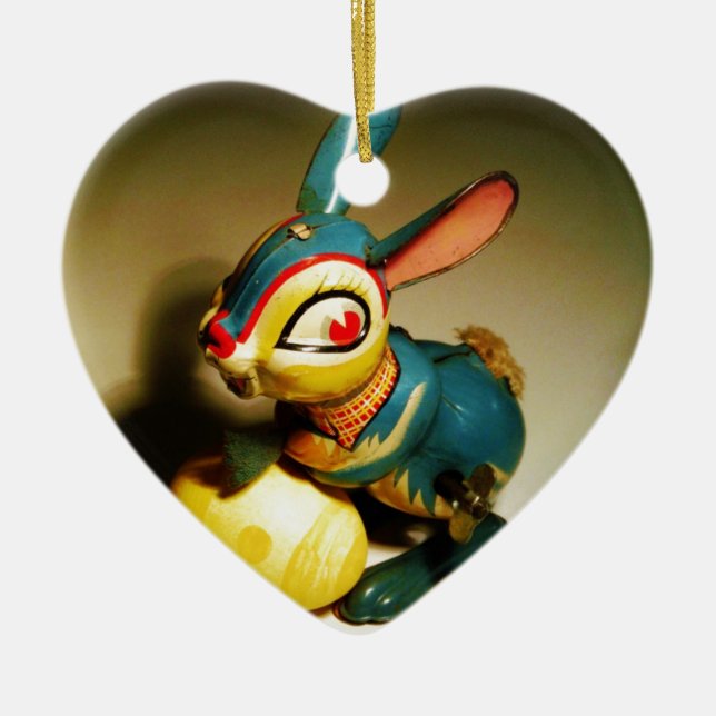 rabbit rabbits toy and easter yellow egg ceramic ornament (Front)